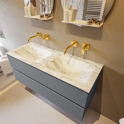 Mondiaz VICA-DLUX ensemble de meuble de salle de bain - 120cm - meuble sous-vasque plata - 2 tiroirs - lavabo encastrée cloud double - sans trous de robinet - version haute de 60cm - glace