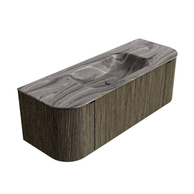 MONDIAZ KURVE-DLUX Meuble de salle de bains 130cm arrondi Gauche + Droite couleur Shadow avec 1 tiroir et 2 portes. Lavabo BIG SMALL Central 1 trou de robinet Sombra.