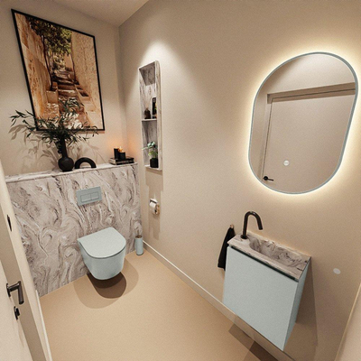 MONDIAZ TURE-DLUX Meuble de toilettes 40cm Greey. Lavabo EDEN Glace position à droite. Avec 1 trou de robinet.
