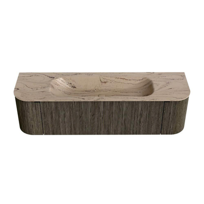 MONDIAZ KURVE-DLUX Meuble de salle de bains 160cm arrondi Gauche + Droite couleur Shadow avec 1 tiroir et 2 portes. Lavabo BIG MEDIUM Central 1 trou de robinet Arena.