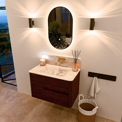 Mondiaz CIRO-DLUX Ensemble de meubles de salle de bains - 80x45x50cm - lavabo solid surface Frappe - 1 vasque au milieu - sans trous de robinet - 2 tiroirs - Ruby