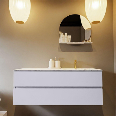 Mondiaz VICA-DLUX ensemble de meuble de salle de bain - 130cm - meuble sous-vasque cale - 2 tiroirs - lavabo encastré cloud droite - 1 trou de robinet - version haute de 60cm - glace