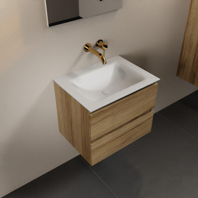 Mondiaz AIVY Ensemble de meuble - 60x45x50cm - 0 trous de robinet - 1 vasque Talc Solid surface - Centre - 2 tiroirs - avec miroir - Melamine Chai