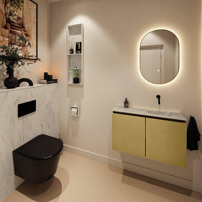 MONDIAZ TURE-DLUX Meuble WC 80 cm Oro. Lavabo EDEN Opalo position droite. Sans trou de robinet.