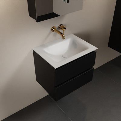 Mondiaz Aivy badmeubelset - 60x45x50cm - 0 kraangaten - 1 wasbak talc Solid surface - Midden - 2 lades - Met spiegelkast - MDF Urban