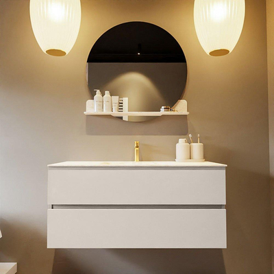 Mondiaz VICA-DLUX Ensemble de meuble de salle de bain - 110cm - meuble sous-vasque lin - 2 tiroirs - lavabo encastrée nuage milieu - 1 trou de robinet - version haute 60cm - ostra