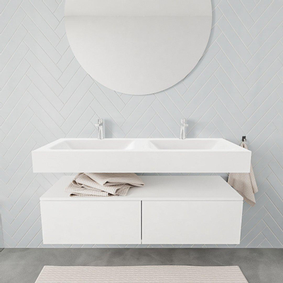 MONDIAZ ALAN 120cm - meuble bas - 2 tiroirs - lavabo suspendu - 2 bassins - 2 trous de robinet - talc