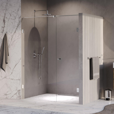 BRAUER Void Carving Nisdeur - 2-delig - 160x200cm - 70cm draaideur aan muur - glascoating - omkeerbaar - helder glas - Chroom