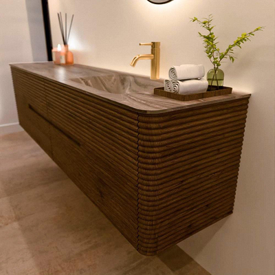 Mondiaz CIRO-DLUX Badkamermeubelset - 190x45x50cm - Solid surface wastafel Sombra - 1 wasbak Rechts - 1 kraangat - 4 lades - Dusk