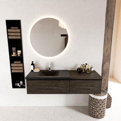 MONDIAZ BUKLA 140cm ensemble de meuble avec module 60 couleur Marron Foncé avec 2 tiroirs. Lavabo CLOUD à gauche 1 trou de robinet couleur Urban.