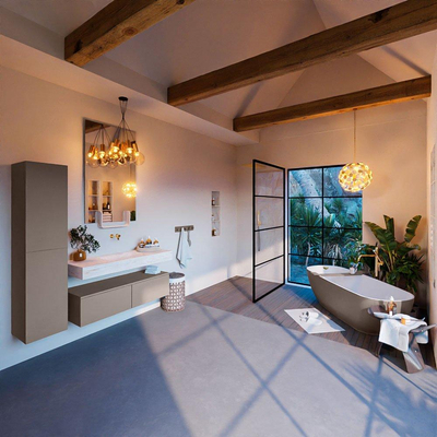 Mondiaz ALAN-DLUX Ensemble de meuble - 120cm - meuble Smoke mat - 2 tiroirs - Lavabo Cloud Ostra suspendu - vasque Centre - 0 trous de robinet