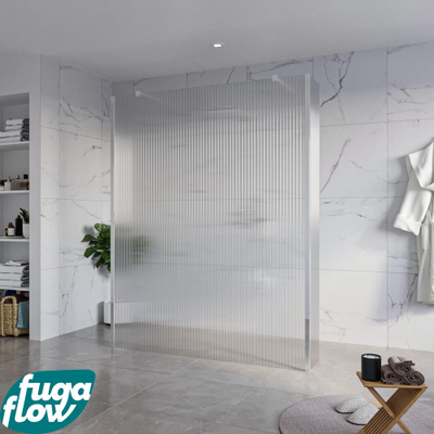 FugaFlow Eccelente Vetro Douche à l'italienne libre - 160x200cm - Verre clair strié - anti-calcaire - verre de sécurité 8mm - 2 parois latérales 40cm - avec bras muraux et profils d'angle - Chrome -