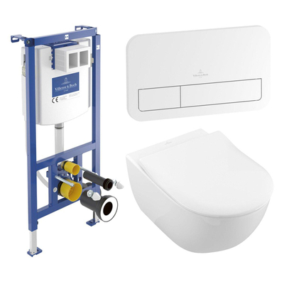Villeroy & Boch Subway 2.0 pack wandcloset directflush - diepspoel slimseat zitting - softclose & - quickrelease - met inbouwreservoir bedieningsplaat - White Alpine (glans wit)