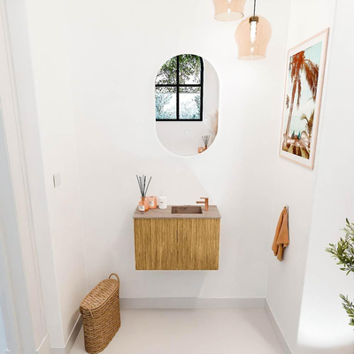 Mondiaz JOYA-DLUX 60cm toiletmeubel - kleur Oak - Wastafel FAYE positie Rechts 1 kraangat kleur Arena.