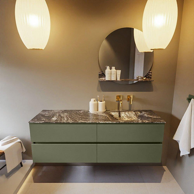 Mondiaz VICA-DLUX Ensemble de meuble de salle de bain - 150cm - meuble sous-vasque armée - 4 tiroirs - lavabo encastrée nuage droite - sans trous de robinet - version haute de 60cm - lave