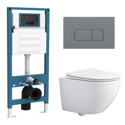 QeramiQ Dely Swirl Ensemble WC Compact - réservoir encastré QeramiQ flush - abattant fin - plaque de commande en plastique gris clair - boutons rectangulaires - blanc mat