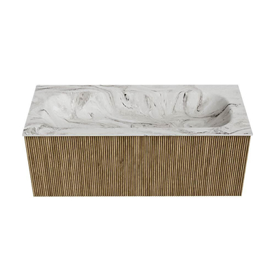 Mondiaz KURVE-DLUX Badkamermeubelset - 110x46x40cm - 1 lade - wastafel solid surface - midden - 1 kraangat - Dusk