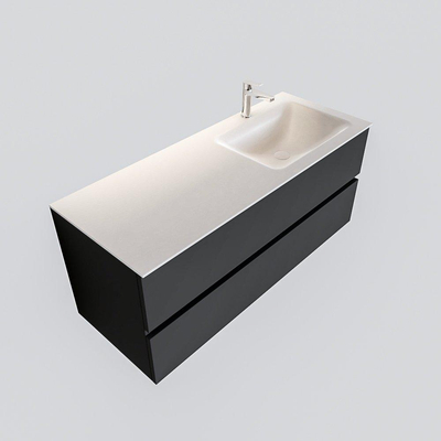 MONDIAZ VICA Ensemble de meuble salle de bain - 120cm - 2 tiroirs - lavabo Cloud à droite - 1 trou de robinet - solid surface gris foncé