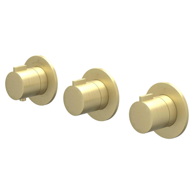 IVY Pact ensemble de douche pluie encastré – douche de tête medium Ø 20 cm – bras de plafond 30 cm – douchette ronde – 2 robinets d'arrêt – or brossé mat