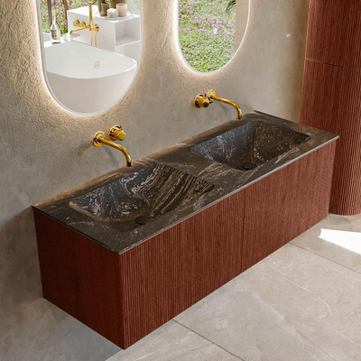 Mondiaz KURVE-DLUX Badkamermeubelset - 130x46x40cm - 2 lade - wastafel solid surface - dubbel - zonder kraangat - Ruby