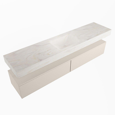 Mondiaz ALAN-DLUX Ensemble de meuble - 200cm - meuble Linen mat - 2 tiroirs - Lavabo Cloud Ostra suspendu - vasque Centre - 0 trous de robinet