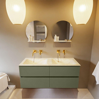 Mondiaz VICA-DLUX Ensemble de meuble de salle de bain - 120cm - meuble sous-vasque armée - 4 tiroirs - lavabo encastrée nuage double - sans trous de robinet - version haute de 60cm - ostra