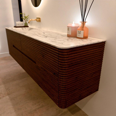 Mondiaz CIRO-DLUX Badkamermeubelset - 180x45x50cm - Solid surface wastafel Glace - 1 wasbak Links - zonder kraangaten - 4 lades - Ruby