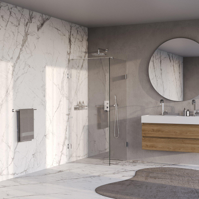 BRAUER Void Carving Cabine de douche - 80x80x200cm - porte battante - revêtement de verre - réversible - verre clair - Chrome