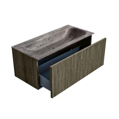 MONDIAZ KURVE-DLUX 100cm meuble de salle de bains couleur Shadow avec 1 tiroir et 0 porte. Lavabo BIG MEDIUM Central sans trou de robinet Oza.