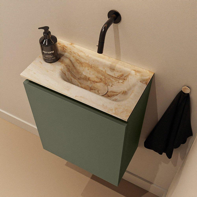 MONDIAZ TURE-DLUX Meuble de toilette 40 cm Army. Lavabo EDEN Frappe position droite. Sans trou de robinet.