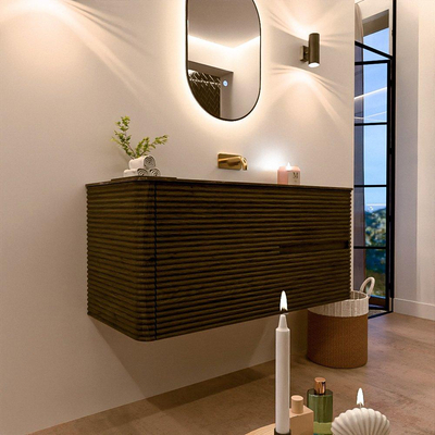 Mondiaz CIRO-DLUX Ensemble de meubles de salle de bains - 110x45x50cm - lavabo solid surface Lava - 1 vasque à droite - sans trous de robinet - 2 tiroirs - Shadow