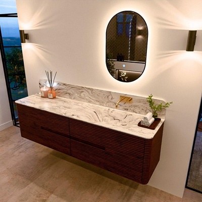 Mondiaz CIRO-DLUX Meuble de salle de bains - 180x45x50cm - Plan vasque solid surface Glace - 1 vasque à droite - sans trous de robinetterie - 4 tiroirs - Ruby