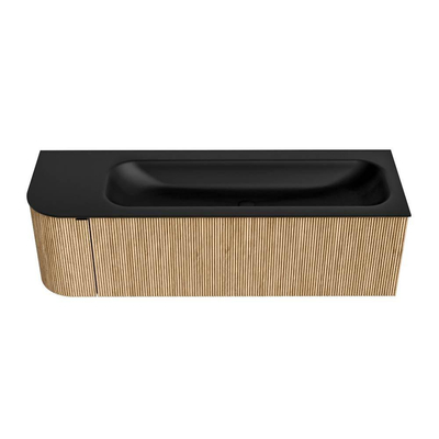 MONDIAZ KURVE meuble de salle de bains 145cm avec module 25 L couleur Chêne avec 1 tiroir et 1 porte. Lavabo BIG LARGE à droite 1 trou de robinet Urban.