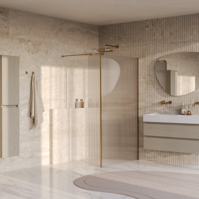BRAUER Oblivion Paroi de douche à l'italienne - 120x200cm - paroi latérale 30cm - verre strié transparent - revêtement en verre - PVD - Or brossé