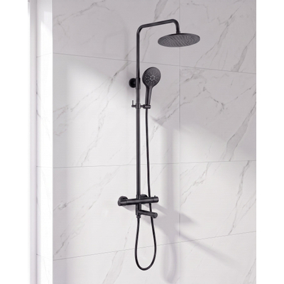 Fortifura Calvi Regendoucheset - thermostatisch - 25cm hoofddouche - metalen slang - ronde handdouche - draaibare baduitloop - mat zwart