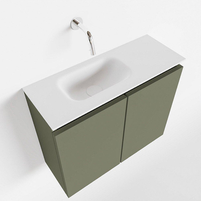 MONDIAZ TURE Toiletmeubel 60x23x50cm met 0 kraangaten 2 deuren army mat Wastafel Eden links Solid Surface Wit