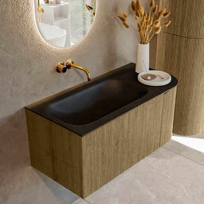 Mondiaz KURVE Ensemble de meuble de salle de bains - 95x46x40cm - 1 tiroir - 1 porte - lavabo solid surface - gauche - sans trou de robinet - Dusk