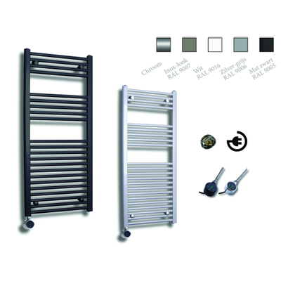 Sanicare radiateur électrique design 111,8 x 60 cm 730 watts thermostat chrome en bas à gauche gris argenté