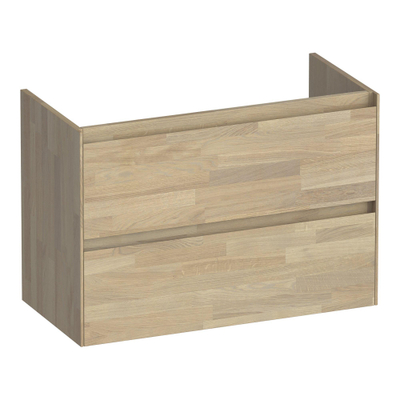 BRAUER Inspire meuble sous-lavabo peu profond 80 2 tiroirs softclose - sans poignée - 1 découpe pour siphon - chêne massif - chêne abouté gris