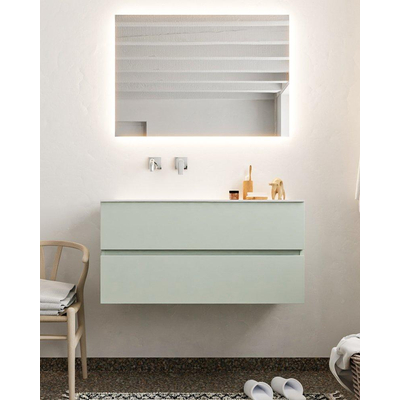 Mondiaz VICA ensemble de meuble de salle de bain - 100cm - meuble sous lavabo greey - 2 tiroirs - lavabo moon gauche - sans trou de robinet - miroir LED - version XL 60cm de haut