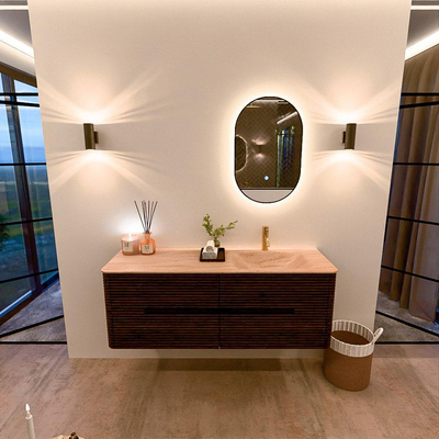 Mondiaz CIRO-DLUX Ensemble de meubles de salle de bains - 140x45x50cm - Plan-vasque Solid surface Saba - 1 lavabo à droite - 1 trou de robinet - 4 tiroirs - Noyer