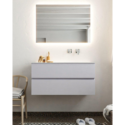 Mondiaz VICA ensemble de meuble de salle de bain - 100cm - meuble sous-vasque cale - 2 tiroirs - lavabo moon droite - sans trou de robinet - miroir LED - version XL 60cm de haut