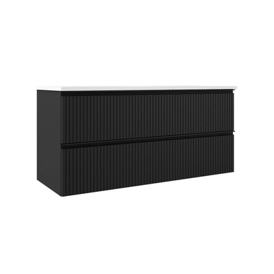 Saniclass Prime Blend Meuble de salle de bain - 120x55x46cm - 2 vasques rectangulaires en céramique blanc - 2 trous de robinet - 2 tiroirs - miroir rectangulaire - noir mat