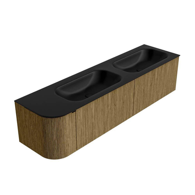 Mondiaz KURVE Badkamermeubelset - 175x46x40cm - 2 lade - 1 deur - wastafel solid surface - dubbel / rechts - zonder kraangat - Dusk