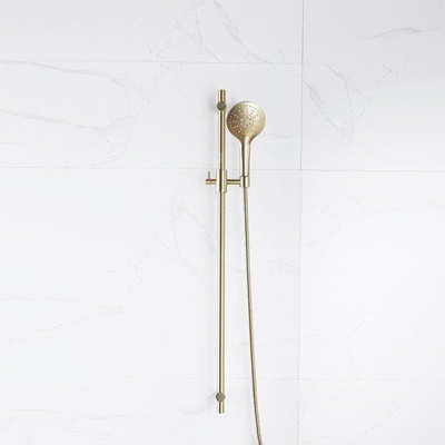 Fortifura Calvi glijstangset - met ronde handdouche - metalen doucheslang - PVD - geborsteld messing (goud)