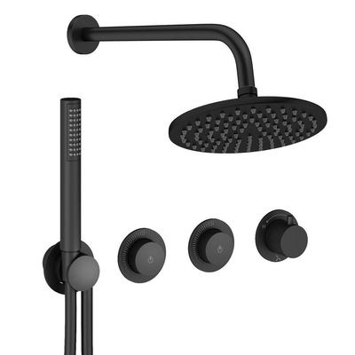 Crosswater MPRO Module inbouw regendoucheset – Ø20 cm hoofddouche – 30 cm gebogen wandarm – 3 hendels – zwart mat