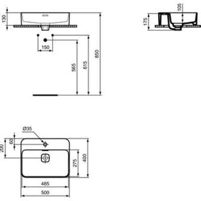 Ideal standard Strada ii lavabo en surface avec paroi arrière vitrée 1 trou pour robinet avec trop-plein 50x40cm blanc