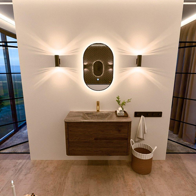 Mondiaz CIRO-DLUX Badkamermeubelset - 90x45x50cm - Solid surface wastafel Oza - 1 wasbak Midden - 1 kraangat - 2 lades - Dusk