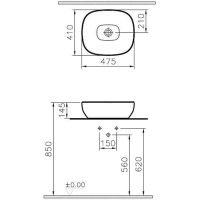 Vitra Outline lavabo à poser carré sans trou de robinetterie sans trop-plein 47x41cm noir mat