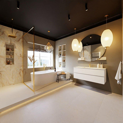 MONDIAZ VICA-DLUX Ensemble meuble de salle de bains - 120cm - meuble bas talc - 2 tiroirs - lavabo encastré cloud central - 1 trou de robinet - version haute 60cm - frape